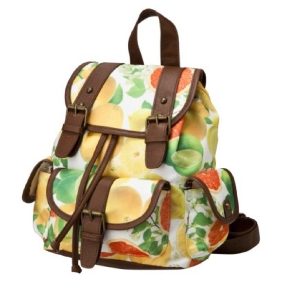 Xhilaration Handbags - Citrus Print Mini-Backpack w/ Faux Brown Leather